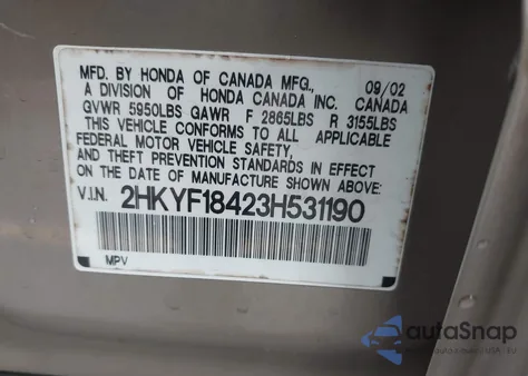 2003 Honda Pilot Ex из США, поврежденный, VIN 2HKYF18423H531190